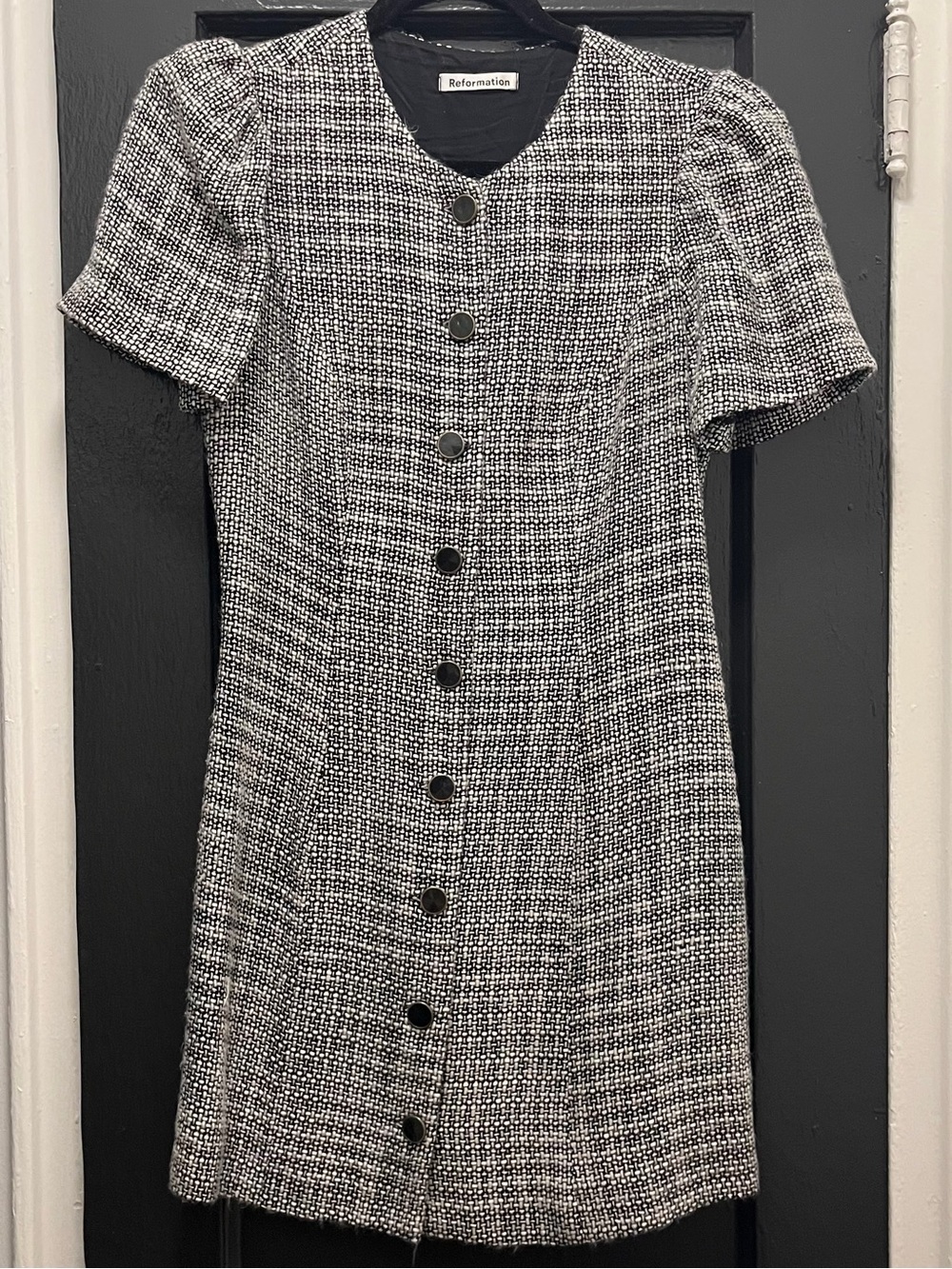 Reformation Olivette Black/White Tweed, Short Sleeve Mini Dress- size 6